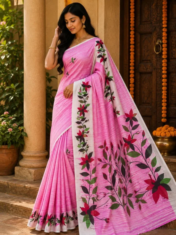 Soft quality Handloom Saree in Prints works with Blouse Piece.