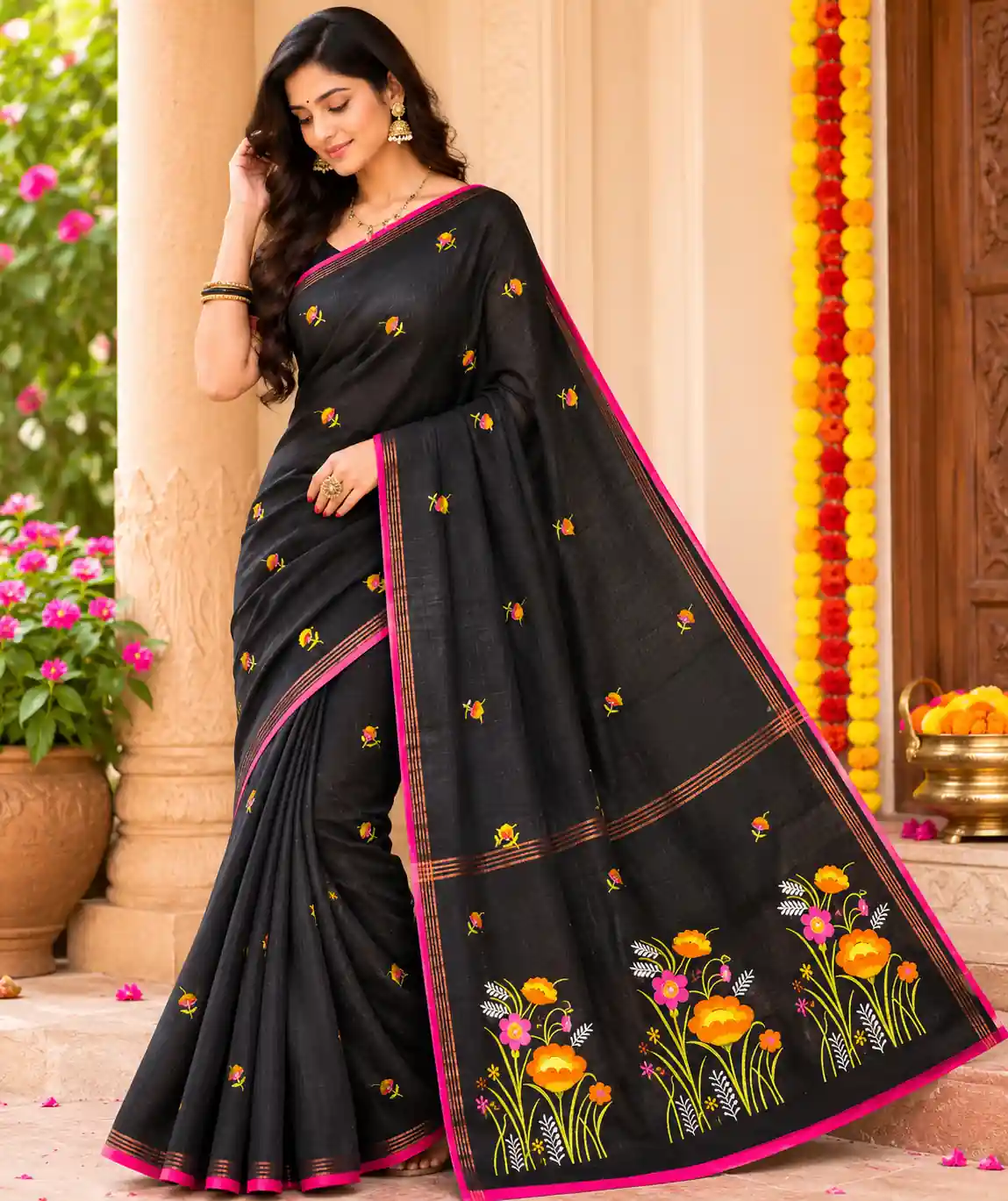 Soft quality Handloom Saree in Thread Works with Blouse Piece.
