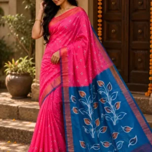 Premium quality Soft Handloom Saree with Contrast Border & Blouse Piece.