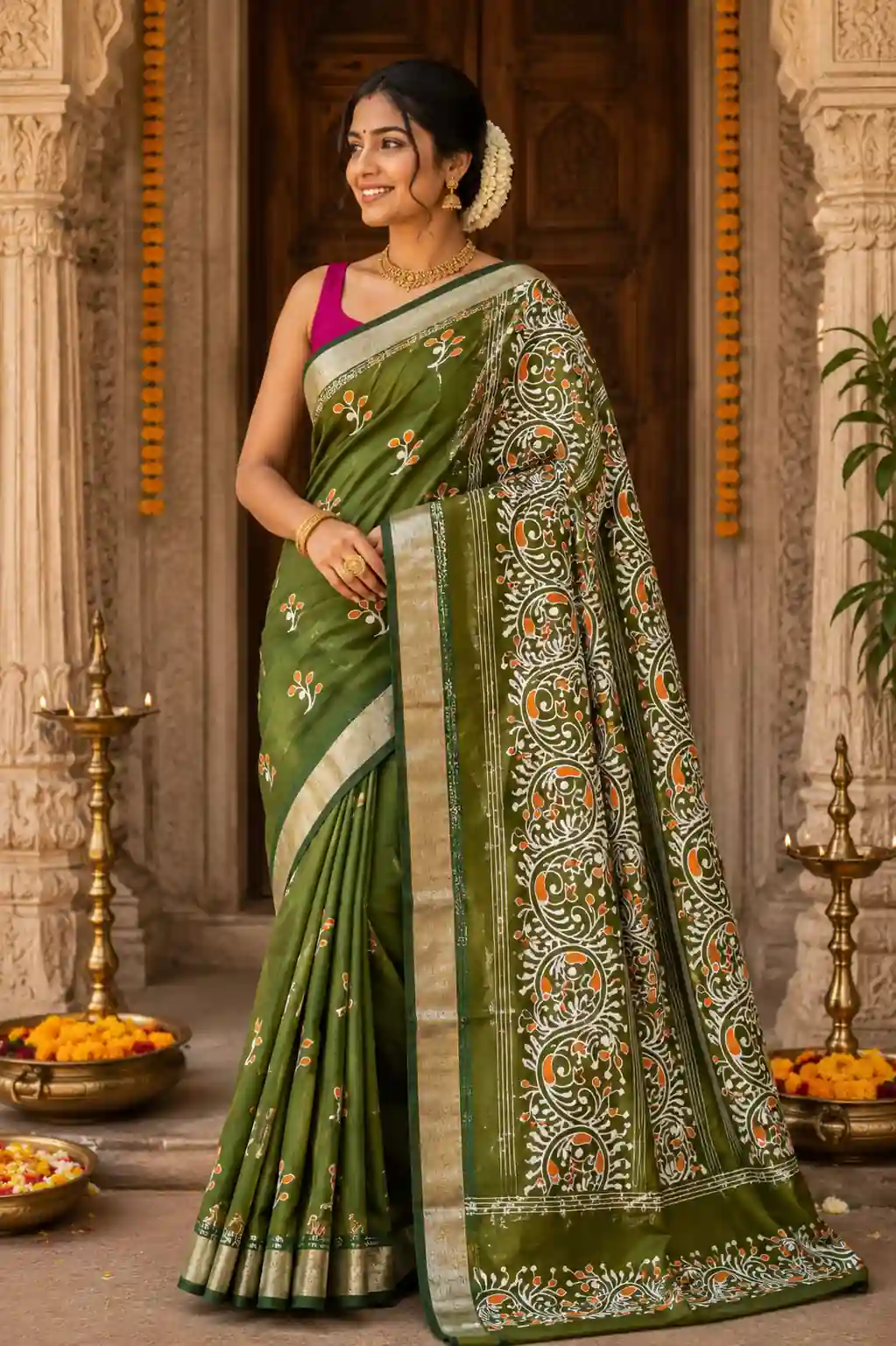 Soft quality Handloom Saree with Fabric Works & Blouse Piece.