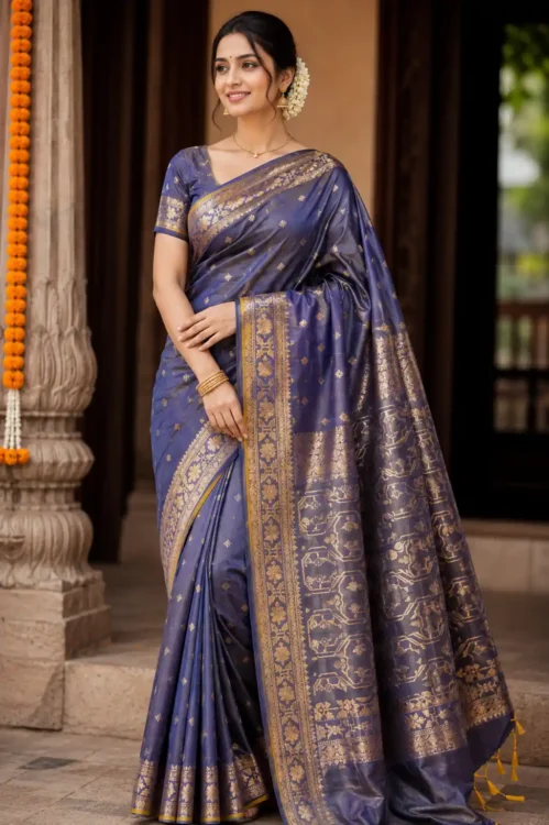 Soft Quality Samaya Silk Saree in Dual-tone Colours With Blouse Piece.
