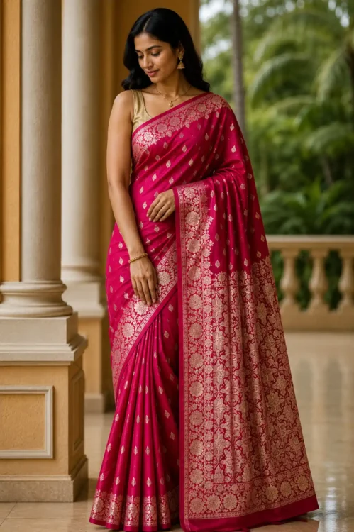 Premium quality Mashru Satin Silk Saree with Blouse Piece.