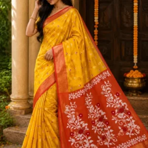 Premium quality Soft Handloom Saree with Contrast Border & Blouse Piece.