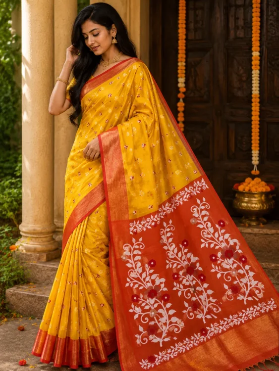 Premium quality Soft Handloom Saree with Contrast Border & Blouse Piece.