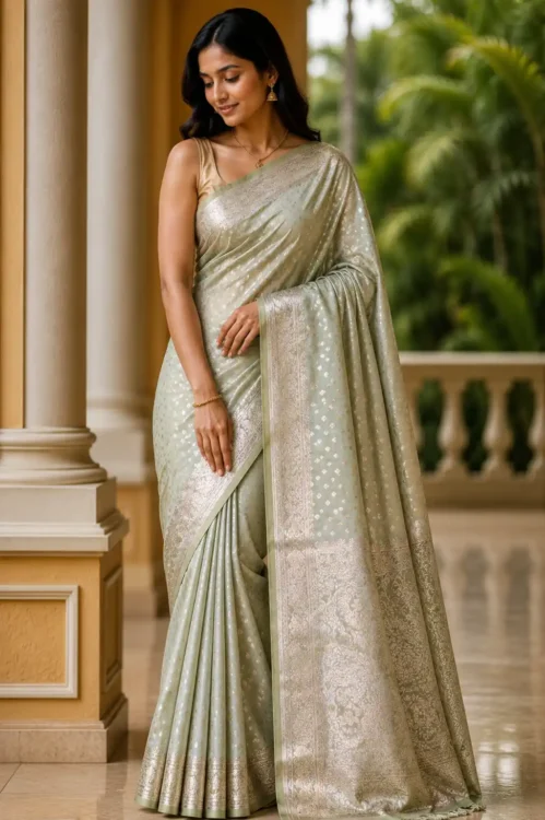Premium quality Mashru Satin Silk Saree with Pastel Colour & Blouse Piece.