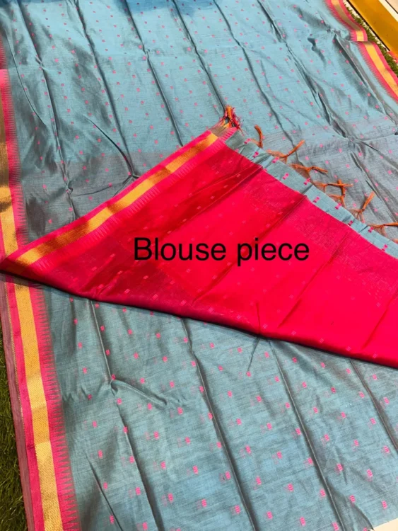 Soft quality Silk Saree with Contrast border & Blouse piece - Image 3