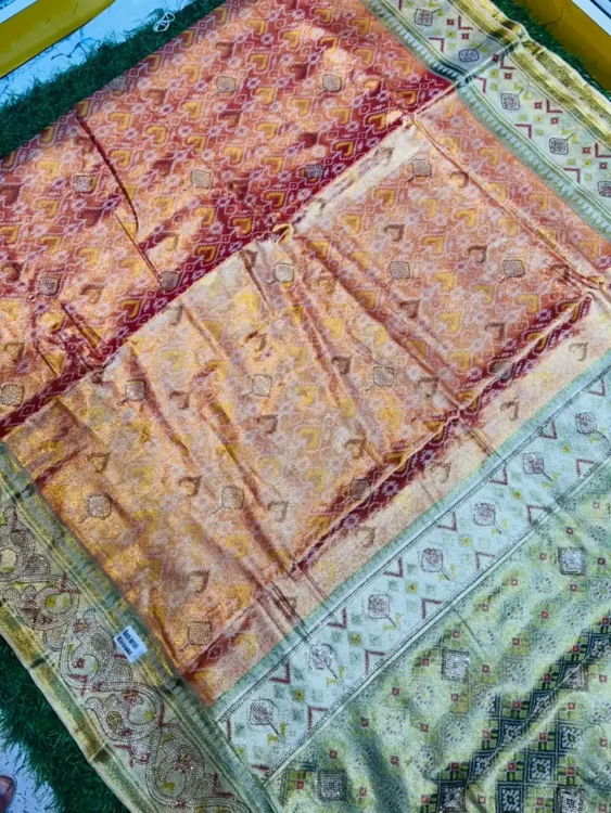 Premium quality Tissue Silk Saree With Jarkhan Stone Works & Blouse Piece.