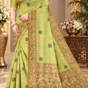 Soft quality Tussar Silk Saree with Mirror Works& Blouse Piece