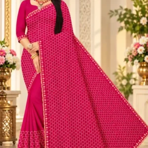 Soft quality Fendy Shiffon Saree with Swarovski Works & Blouse Piece.