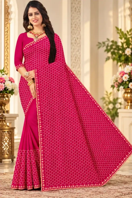 Soft quality Fendy Shiffon Saree with Swarovski Works & Blouse Piece.