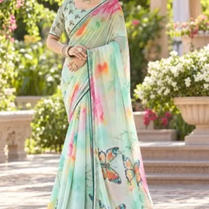 Soft quality Chiffon Party Wear Saree With Blouse piece