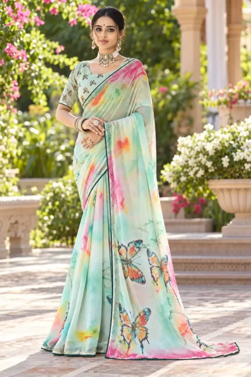 Soft quality Chiffon Party Wear Saree With Blouse piece
