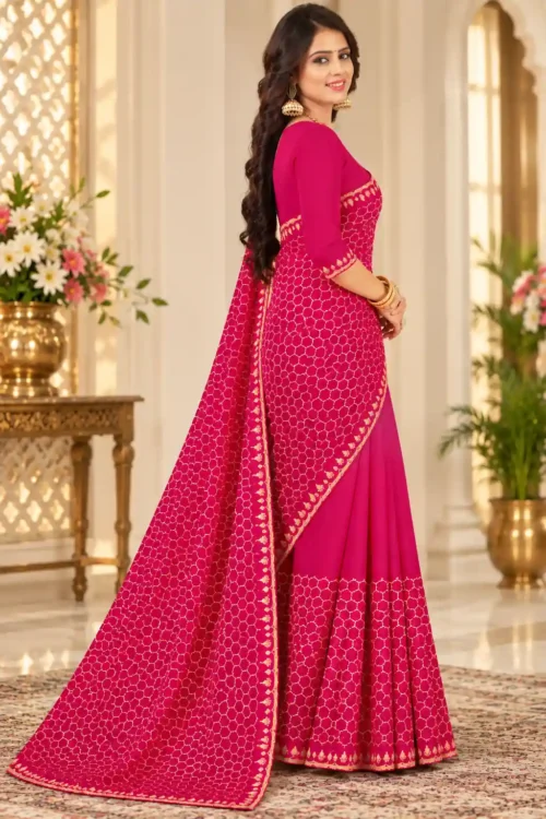 Soft quality Fendy Shiffon Saree with Swarovski Works & Blouse Piece. - Image 2