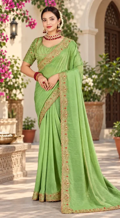 Soft quality Fendy Shiffon Saree with Swarovski Works & Ready Blouse - Image 2