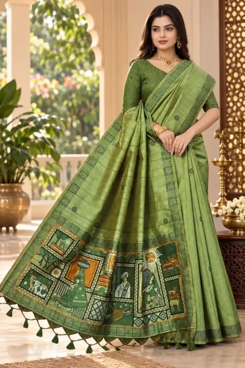 Soft quality Tashar Silk Saree With Blouse Piece.