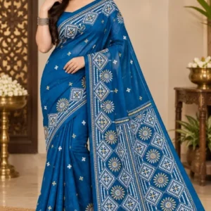 Premium quality Gujrati Silk Saree With thread works & Blouse Piece
