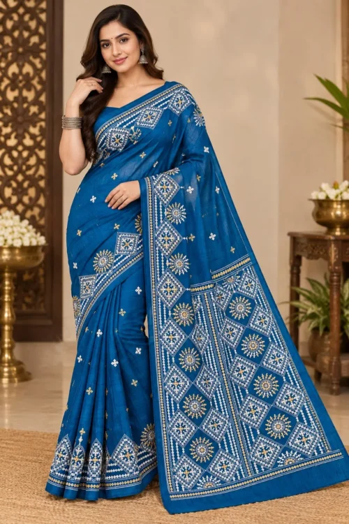 Premium quality Gujrati Silk Saree With thread works & Blouse Piece