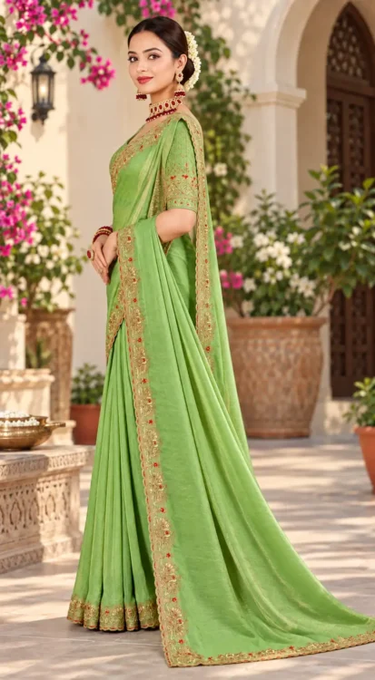 Soft quality Fendy Shiffon Saree with Swarovski Works & Ready Blouse