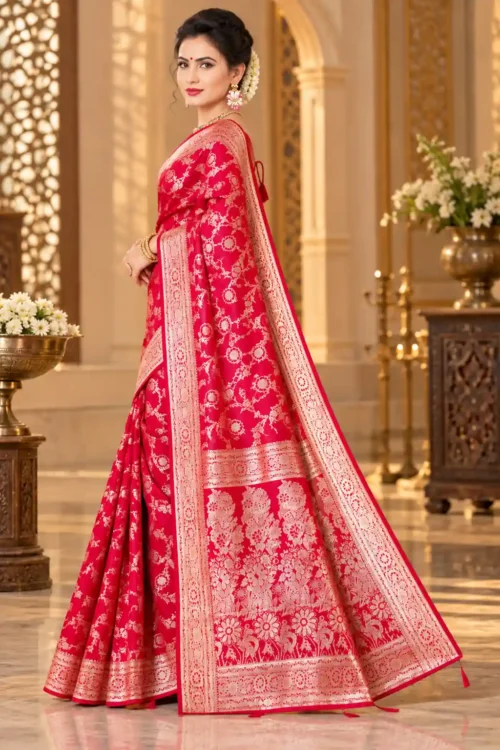 Soft quality Satin Silk Saree with Swarovski Works & Blouse Piece.