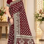 Premium quality Mashru Silk Saree in Pastel Colour With Jarkhan Stone Works & Blouse Piece.