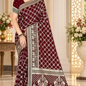 Premium quality Mashru Silk Saree in Pastel Colour With Jarkhan Stone Works & Blouse Piece.