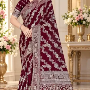 Premium quality Mashru Silk Saree With Jarkhan Stone Works & Blouse Piece.