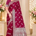 Premium quality Mashru Silk Saree With Jarkhan Stone Works & Blouse Piece.