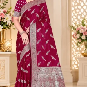 Premium quality Mashru Silk Saree With Jarkhan Stone Works & Blouse Piece.