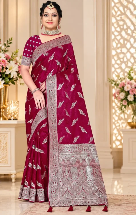 Premium quality Mashru Silk Saree With Jarkhan Stone Works & Blouse Piece.