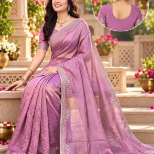 Soft quality Fendy Shiffon Saree with Swarovski Works & Blouse Piece.