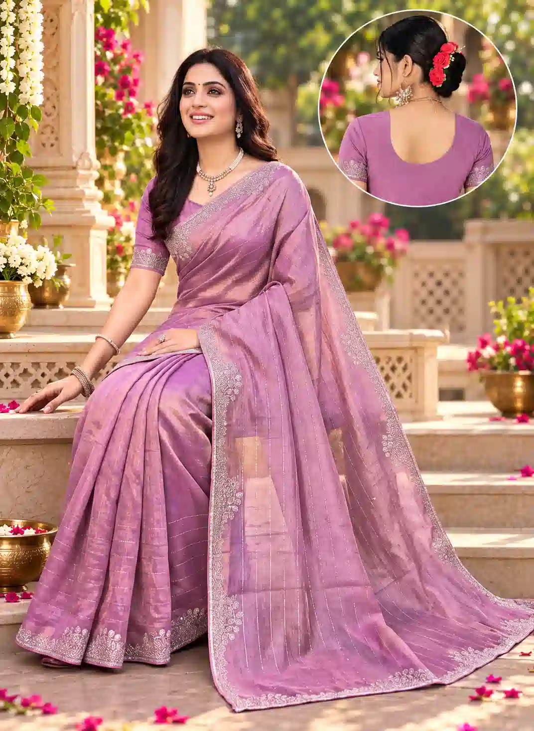 Soft quality Fendy Shiffon Saree with Swarovski Works & Blouse Piece.