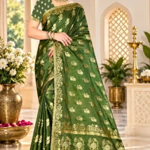 Premium quality Mashru Silk Saree With Jarkhan Stone Works & Blouse Piece.