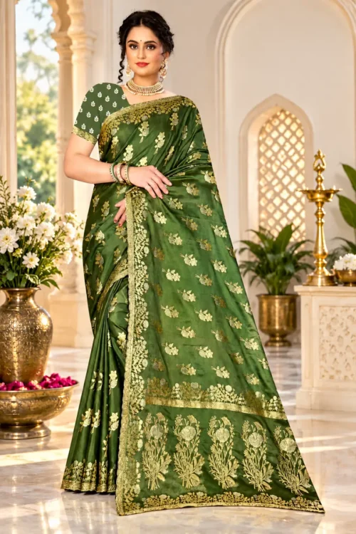 Premium quality Mashru Silk Saree With Jarkhan Stone Works & Blouse Piece.