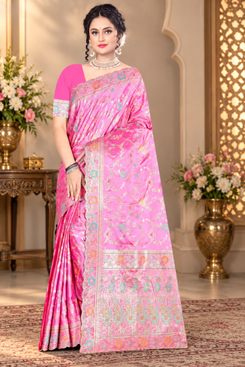 Premium quality Mashru Silk Saree With Jarkhan Stone Works & Blouse Piece.