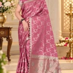 Premium quality Mashru Silk Saree With Jarkhan Stone Works & Blouse Piece.