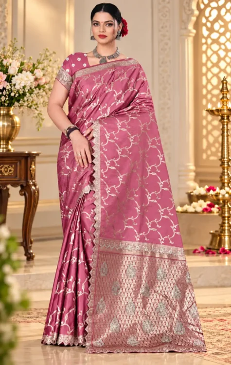 Premium quality Mashru Silk Saree With Jarkhan Stone Works & Blouse Piece.