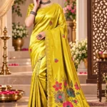 Premium quality Tissue Silk Saree With Jarkhan Stone Works & Blouse Piece.