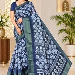 Soft quality Linen Silk Saree with Prints Work & Blouse Piece.