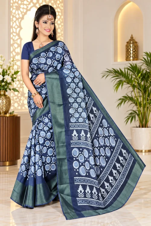 Soft quality Linen Silk Saree with Prints Work & Blouse Piece.