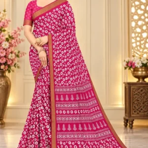 Soft quality Linen Silk Saree with Prints Work & Blouse Piece.