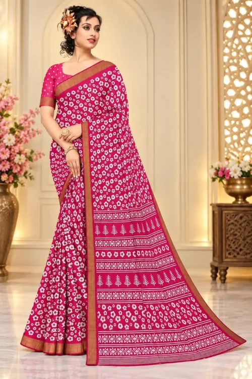Soft quality Linen Silk Saree with Prints Work & Blouse Piece.