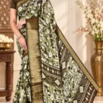 Soft quality Linen Dola Silk Saree with Prints Work & Blouse Piece.