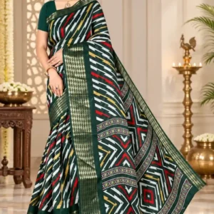 Soft quality Linen Baafta Silk Saree with Prints Work & Blouse Piece