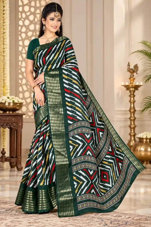 Soft quality Linen Baafta Silk Saree with Prints Work & Blouse Piece