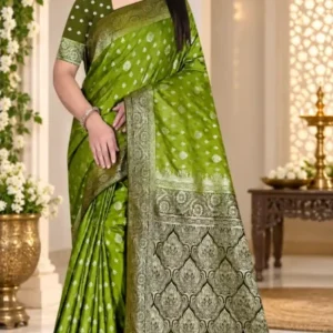 Premium quality Mashru Silk Saree With Jarkhan Stone Works & Blouse Piece.