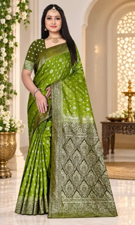 Premium quality Mashru Silk Saree With Jarkhan Stone Works & Blouse Piece.