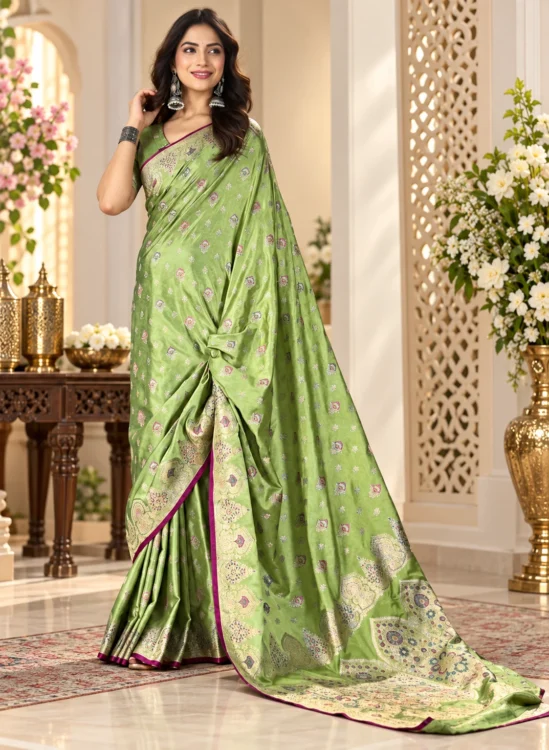 Premium quality Mashru Satin Silk Saree With Blouse Piece.