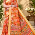 Soft quality Jute Linen Silk Saree with Digital Prints Work & Blouse Piece.