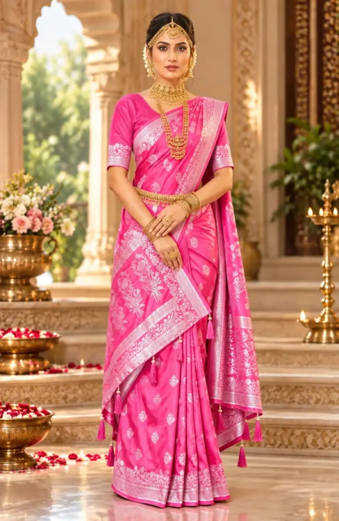 Premium quality Satin Mashru Silk Saree with Blouse Piece.
