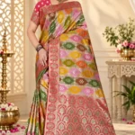 Premium quality Mashru Rangkaat Silk Saree With Jarkhan Stone Works & Blouse Piece.